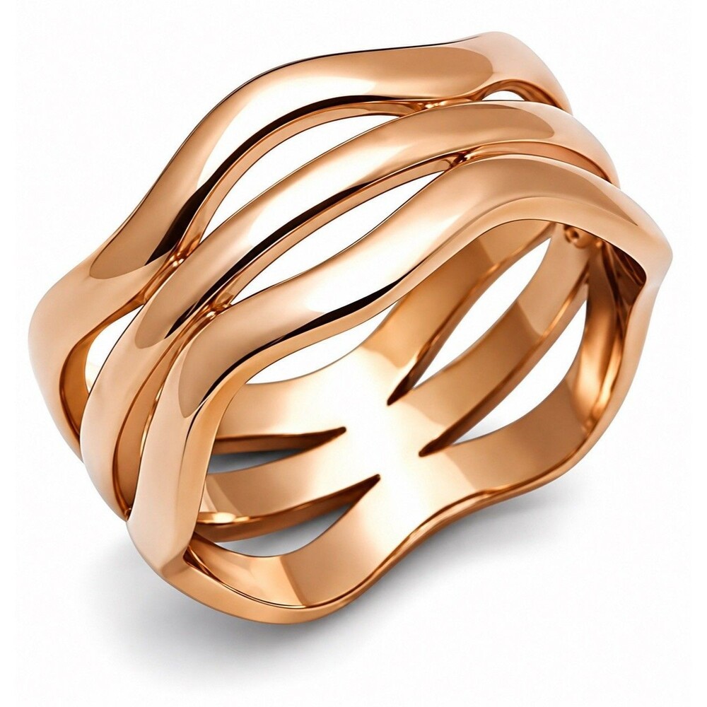 Rose Gold Plated Ring Wide Interwoven Wave Multi Band Modern Fashion Jewelry